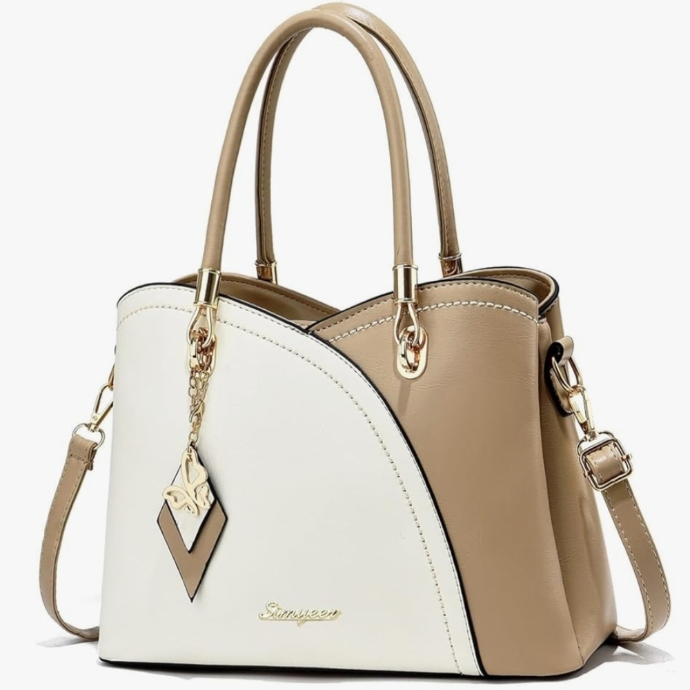 Stylish Beige and White Satchel